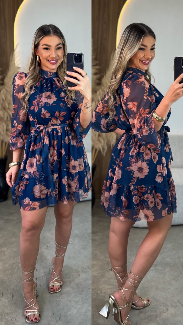 Vestido Jasmin Azul Florido