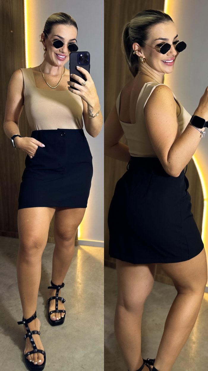 Saia Alfaiataria Preto Liso