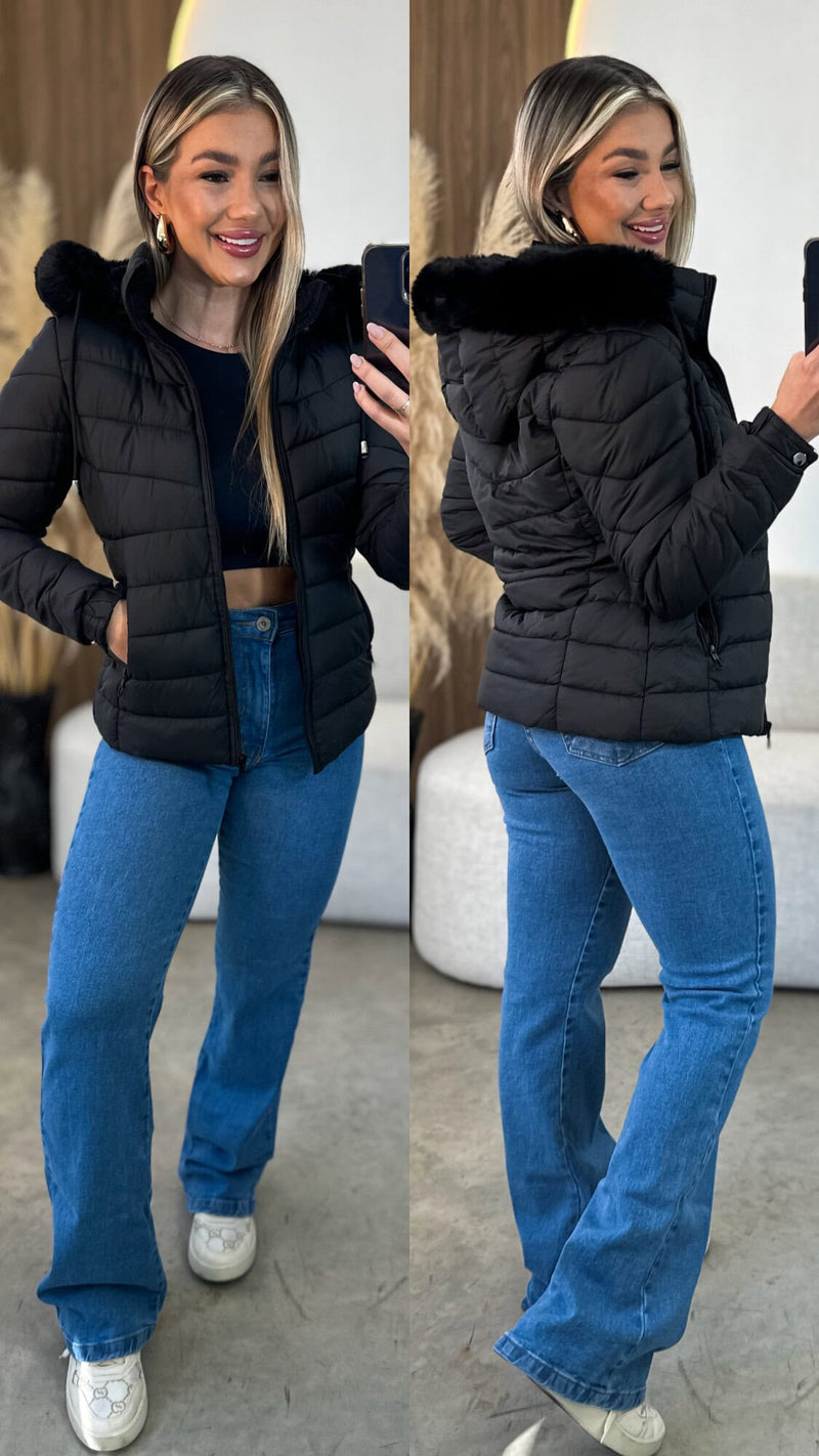 Casaco Nylon Peluciado Preto