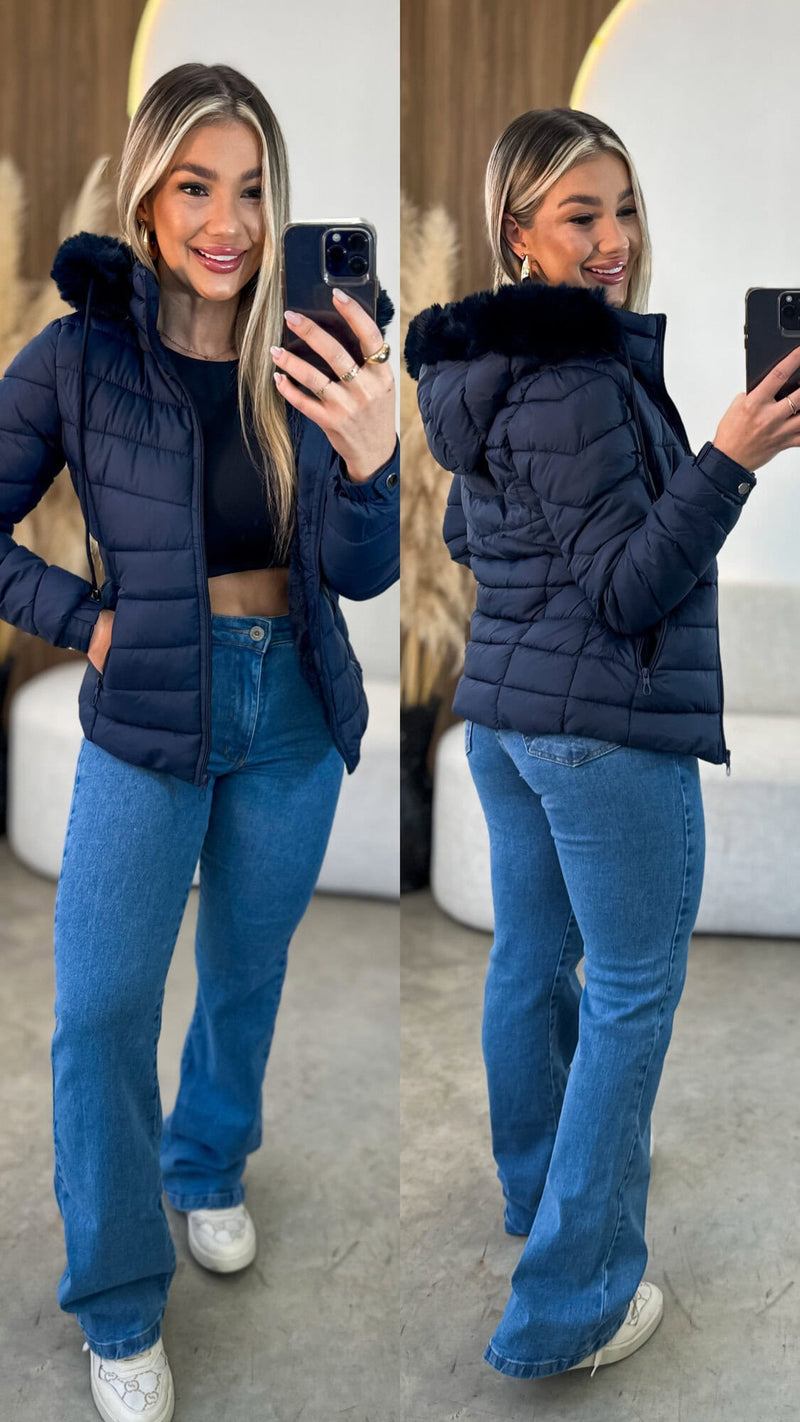 Casaco Nylon Peluciado Azul