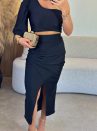 Saia Midi Cirre Preto