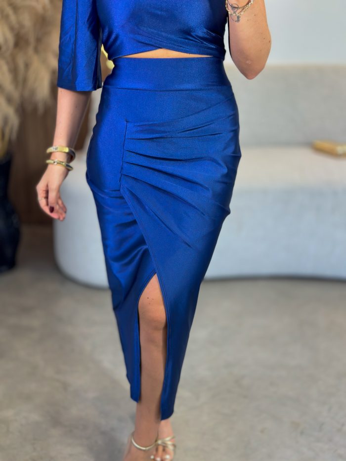 Saia Midi Cirre Azul